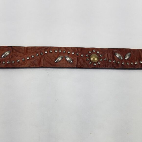 Old Trend Floral Breeze Leather Belt Women's S 31"-35" Cognac Brown Studded Leaf - Picture 8 of 16